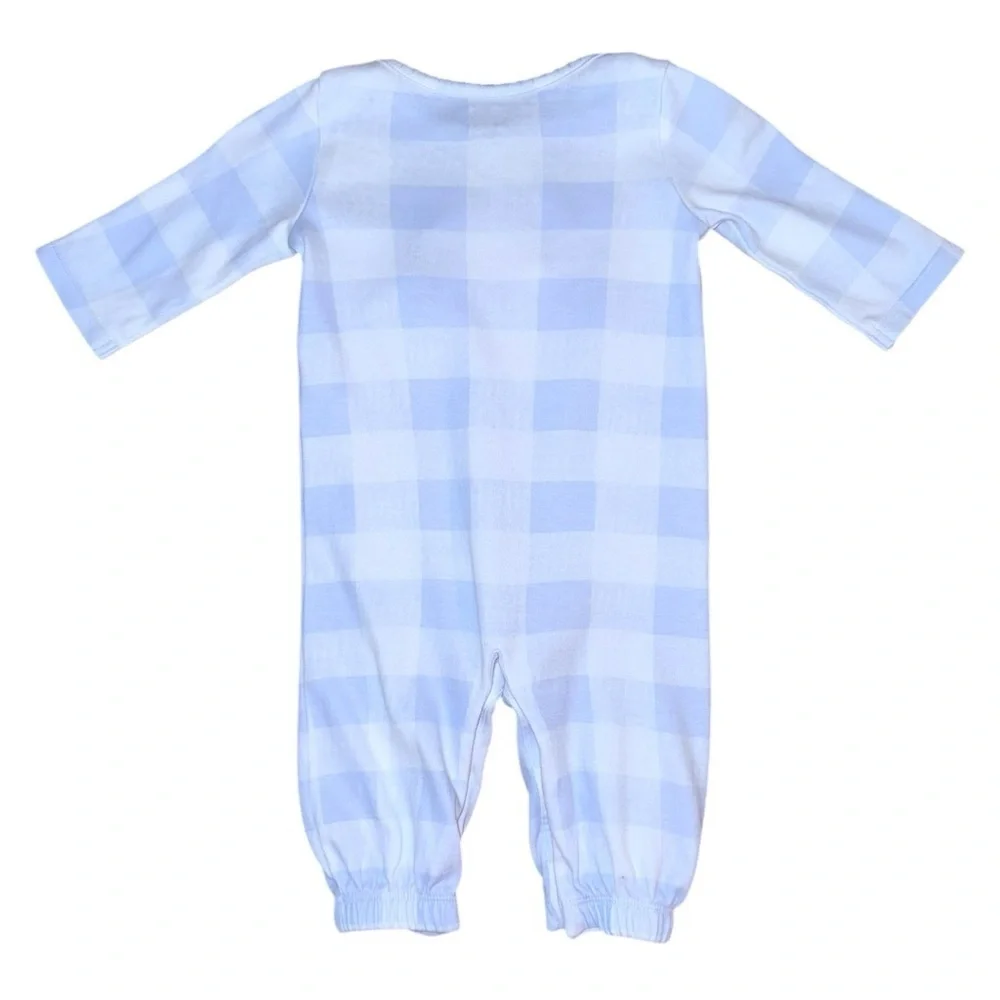 Mud Pie French Knot Bunny Convertible Gown 0–3M Blue Gingham Baby Easter Outfit